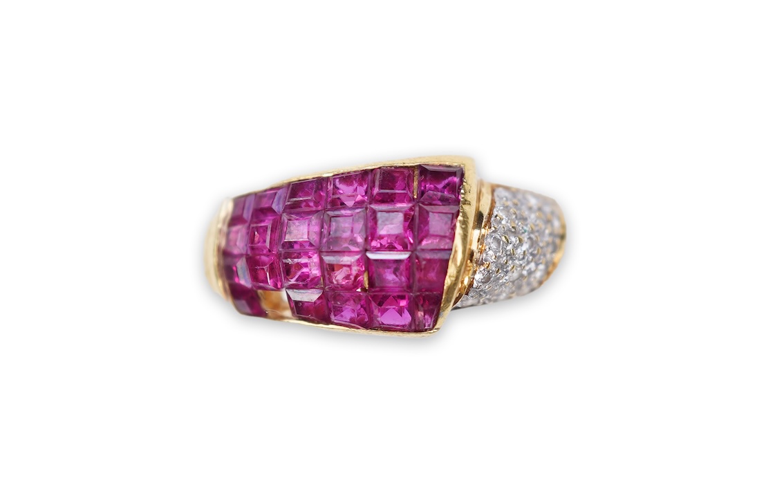 A ruby and diamond ring